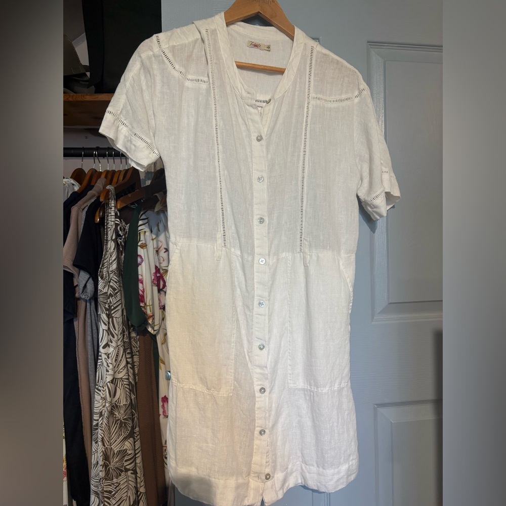 Faherty White Linen Shirt Dress
